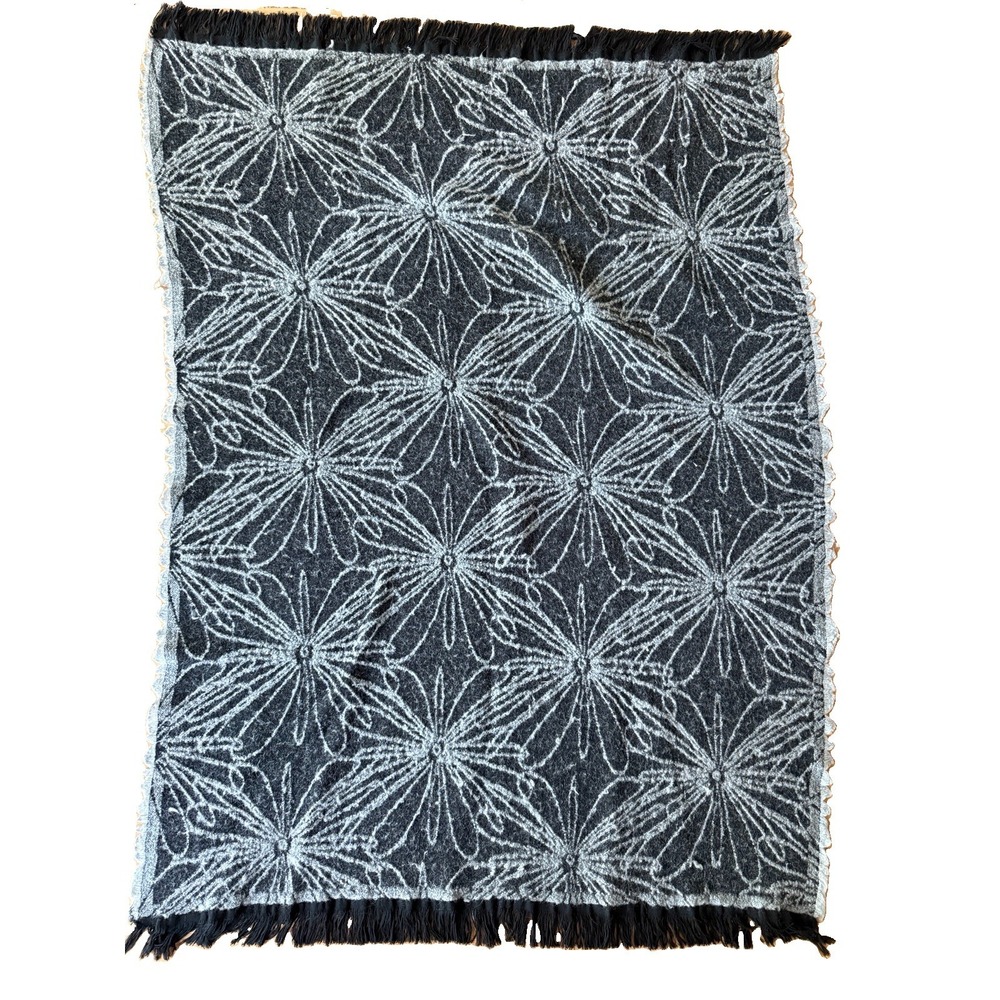 The Oriole Mill Blue Wool Cotton Throw Blanket 48x68 Starburst Loomed  NC USA